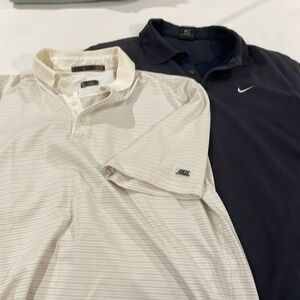 Two pair Y2K Nike golf shirts. One is Tiger Woods.